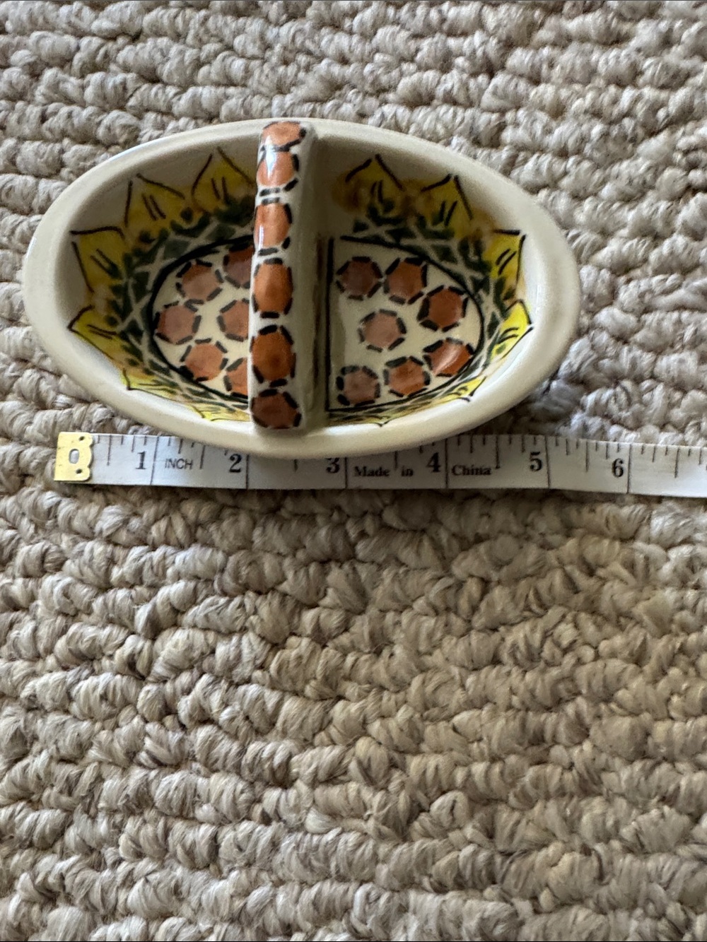 Polish Pottery Small Oval Divided Dish Sunflower Design